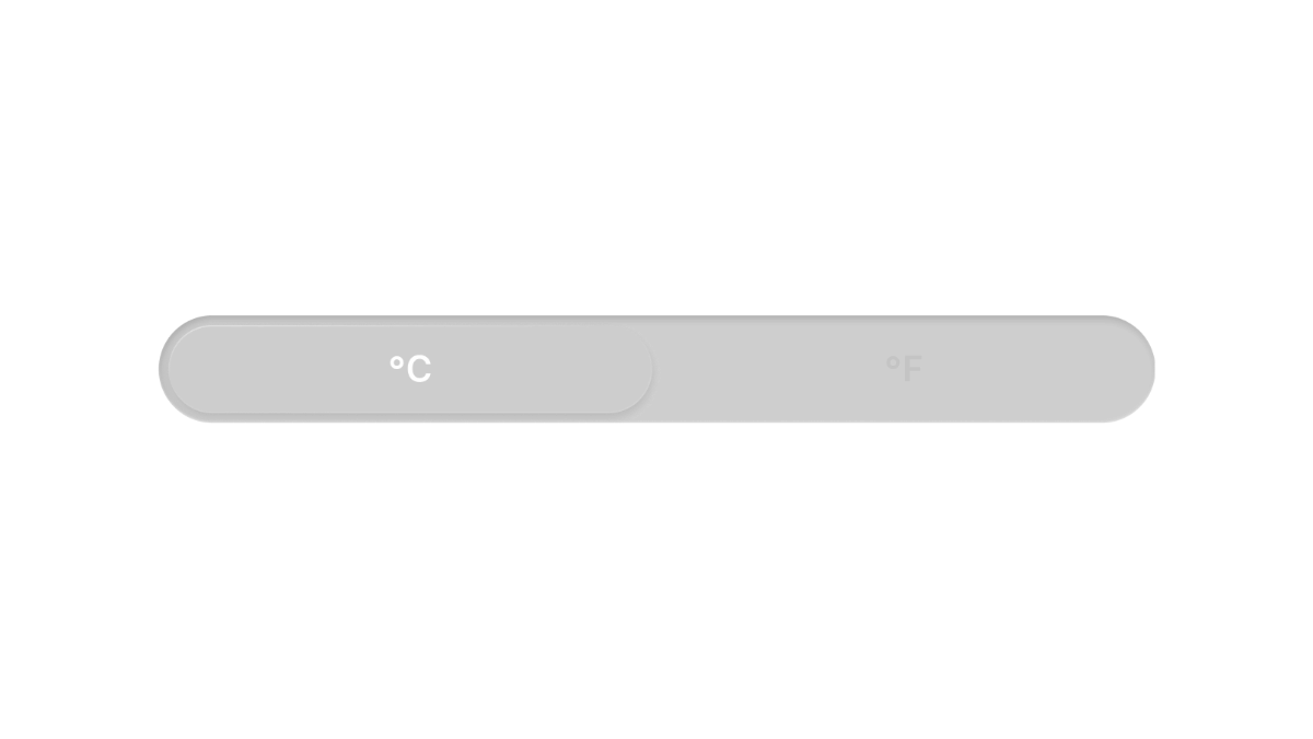 Figma screenshot of a visionOS segmented picker that allows selection of temperature units