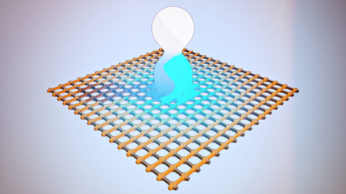 Illustration of a blob melting in the center of a grill, representing a three-dimensional viewpoint.