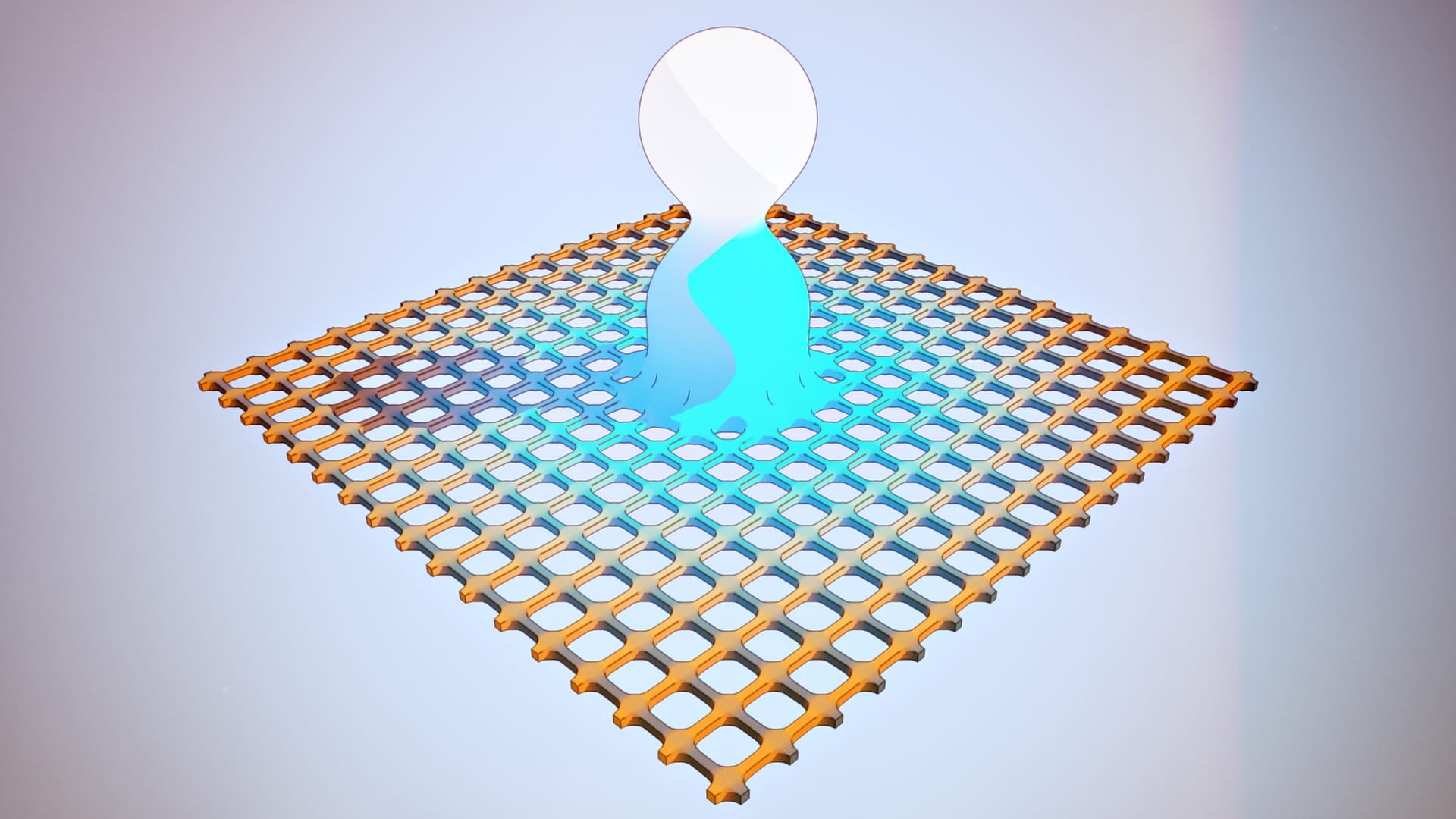 Illustration of a blob melting in the center of a grill, representing a three-dimensional viewpoint.