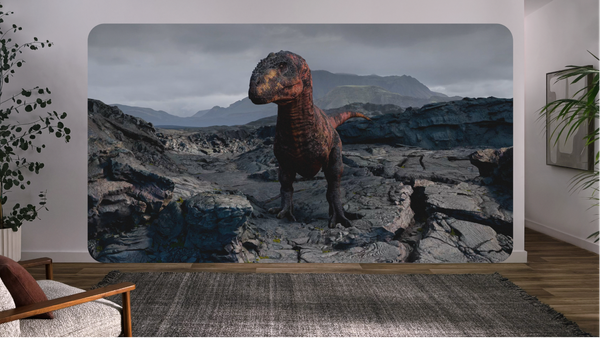 Encounter Dinosaurs on Apple Vision Pro, showing a dinosaur on a rocky landscape