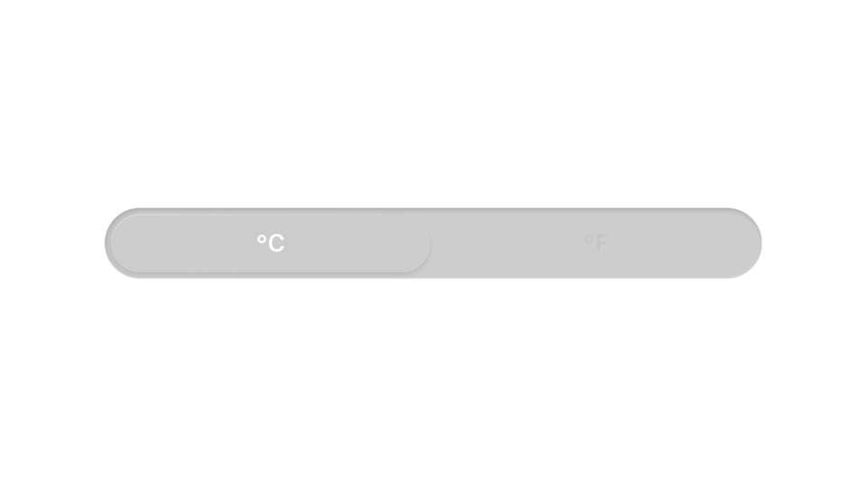 Figma screenshot of a visionOS segmented picker that allows selection of temperature units