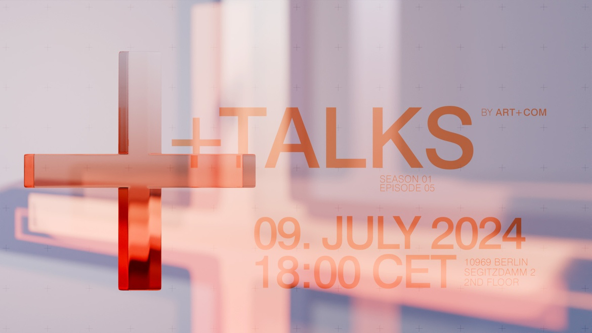 Banner for the fifth edition of the +TALKS, the same text in light color can be read over a reddish background