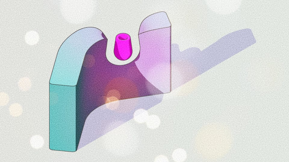 Abstract 3D illustration of a shape that looks like a shoehorn being pushed by a drop, representing force being applied